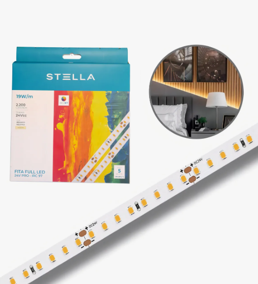 Fita de LED Stella Full Pro 19W/m 2100lm 24V IP20 3000K IRC97 - 5 metros