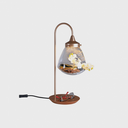 ABAJUR  TERRARIO  CASTANHO METAL DOURADO VIDRO TRANSPARENTE