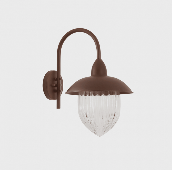 ARANDELA VENEZA MADELUSTRE MED. 1L METAL MARROM  VIDRO TRANSPARENTE