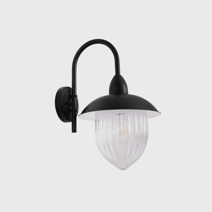 ARANDELA VENEZA MADELUSTRE MED. 1L METAL PRETO VIDRO TRANSPARENTE